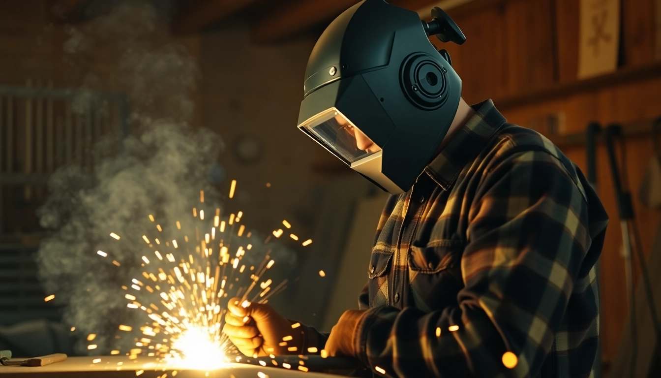 Welder efficiently using the unimig viper 185 machine for metal welding in a vibrant workshop.