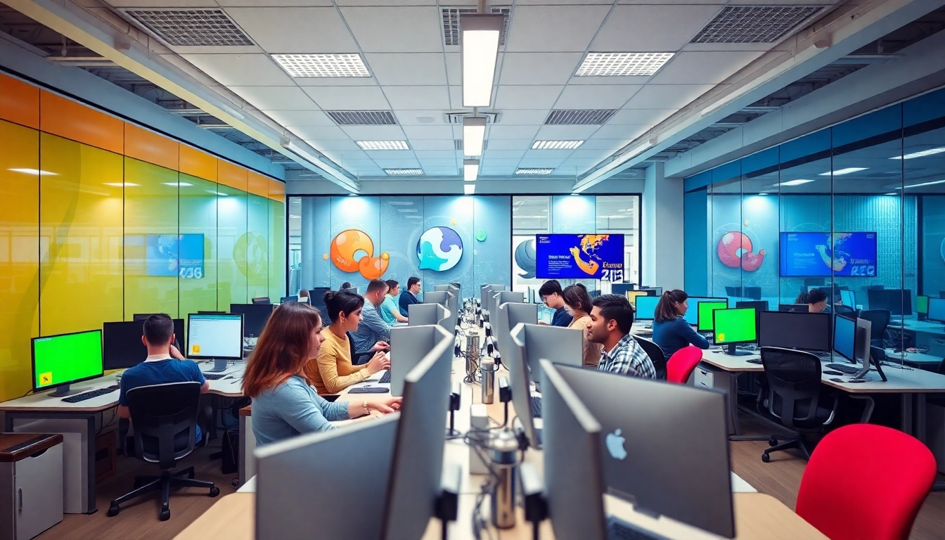 Focused team collaborating in call centers in Tijuana Mexico, showcasing vibrant work environment.