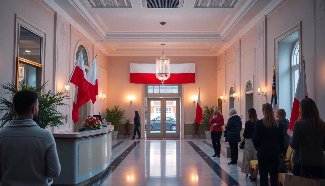 Polonya Vize Randevu' provides an inviting view of the Polish embassy's reception area, showcasing a welcoming environment for visa applicants.