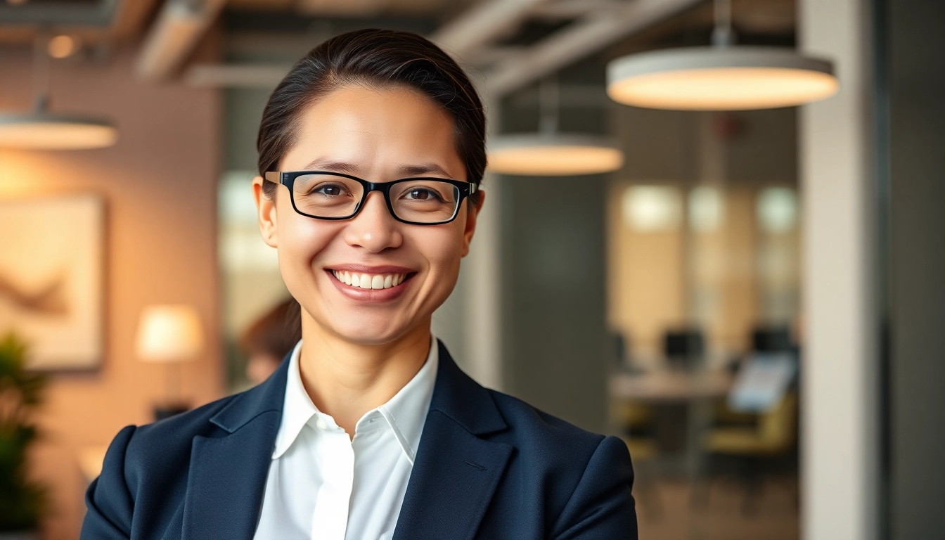 Capture of a professional individual showcasing company headshots in a modern office environment with natural lighting.