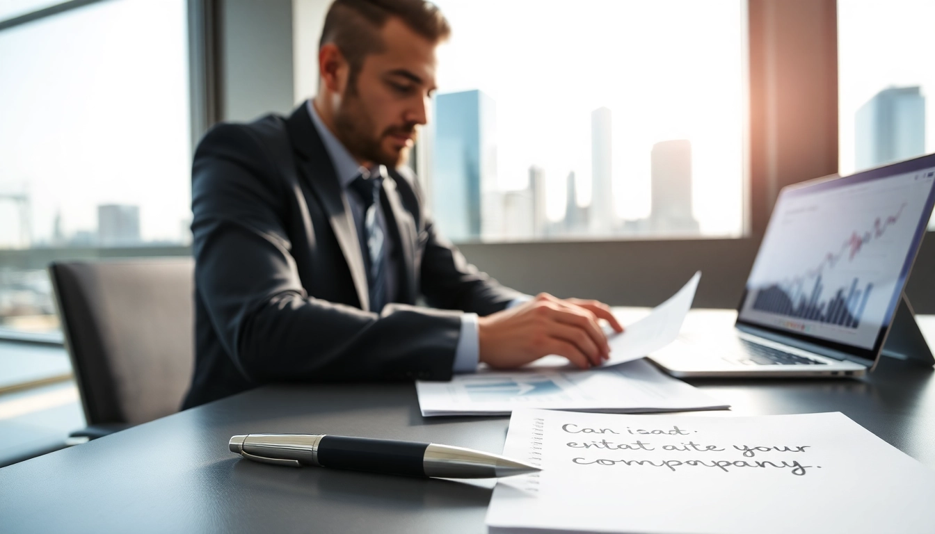 Créez votre societe commerciale en consultant un homme d'affaires à son bureau.