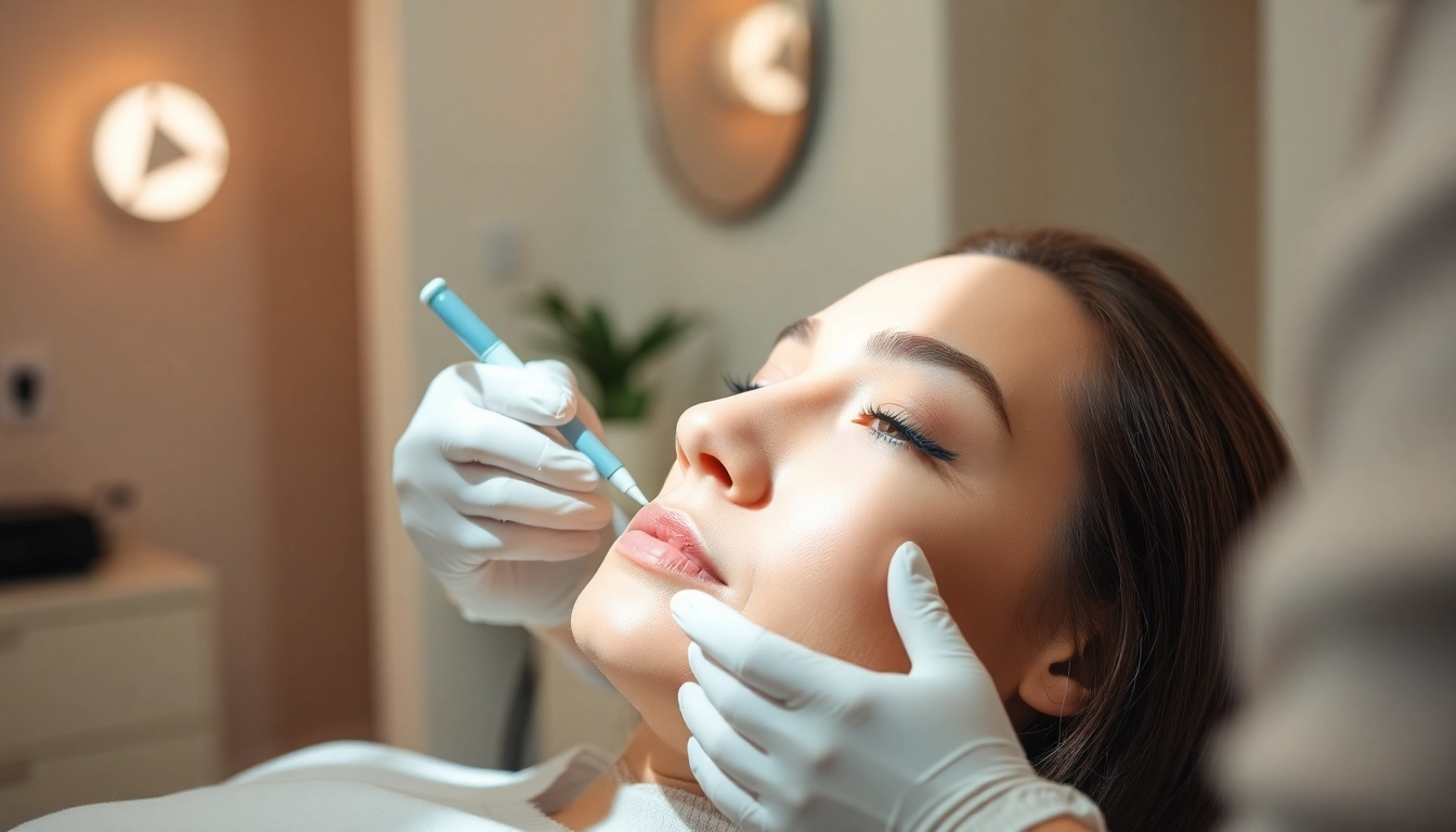 Behandlung zur Faltenreduktion mit Botulinumtoxin in einer modernen Klinik mit freundlichem Ambiente.