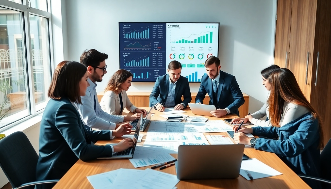 Find competitor pricing data through a professional team’s collaborative analysis in a modern office.