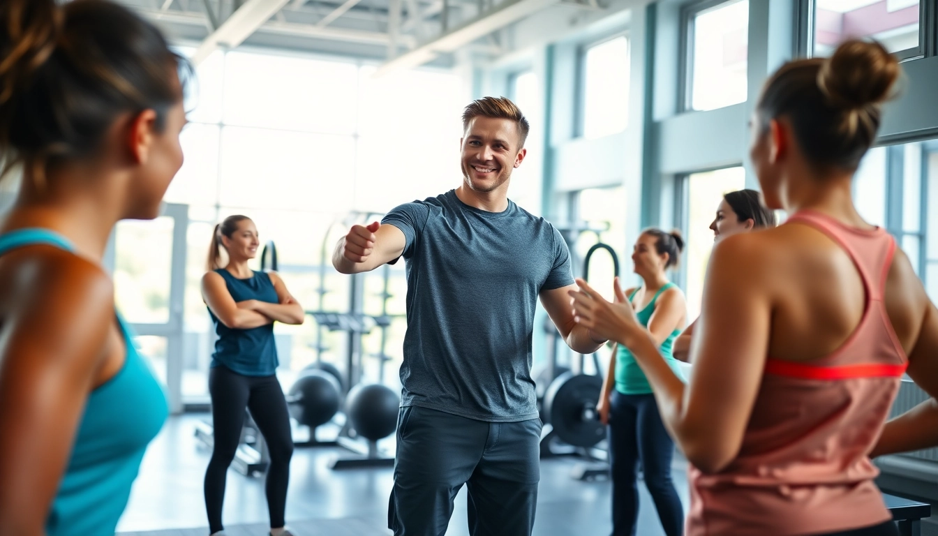 Semi Personal Training in Jersey City with a trainer engaging a small group in a bright gym.