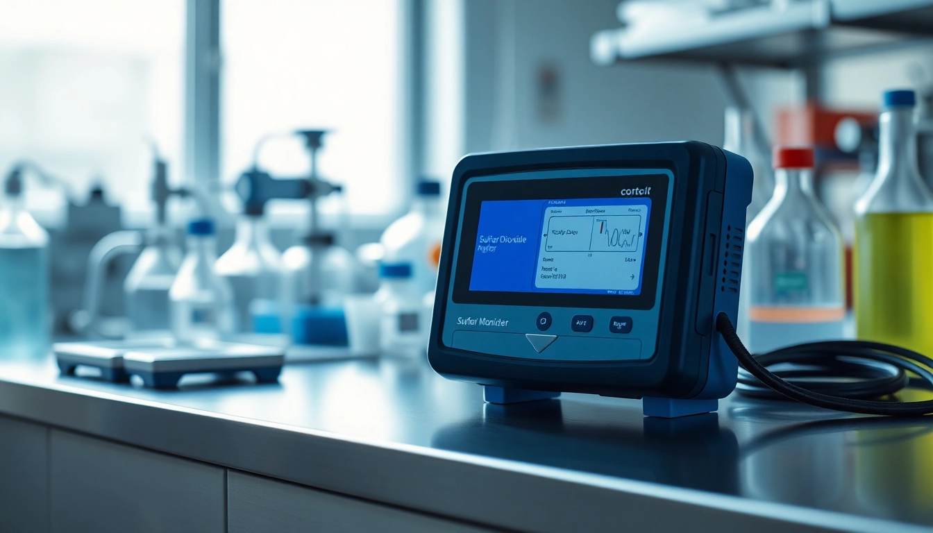 View a sulfur dioxide monitor showcasing its features in a clean lab environment.