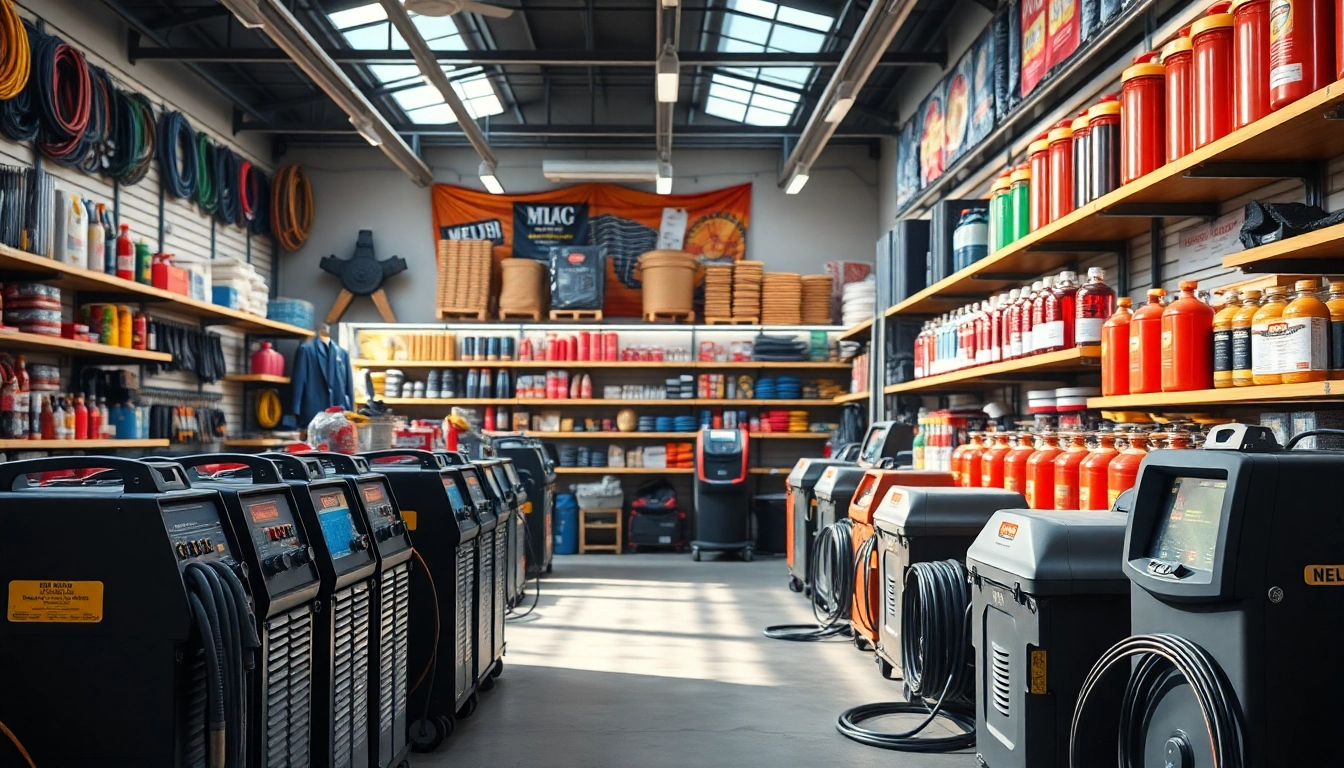 Explore a well-organized welding supply close to me showcasing various equipment and protective gear.