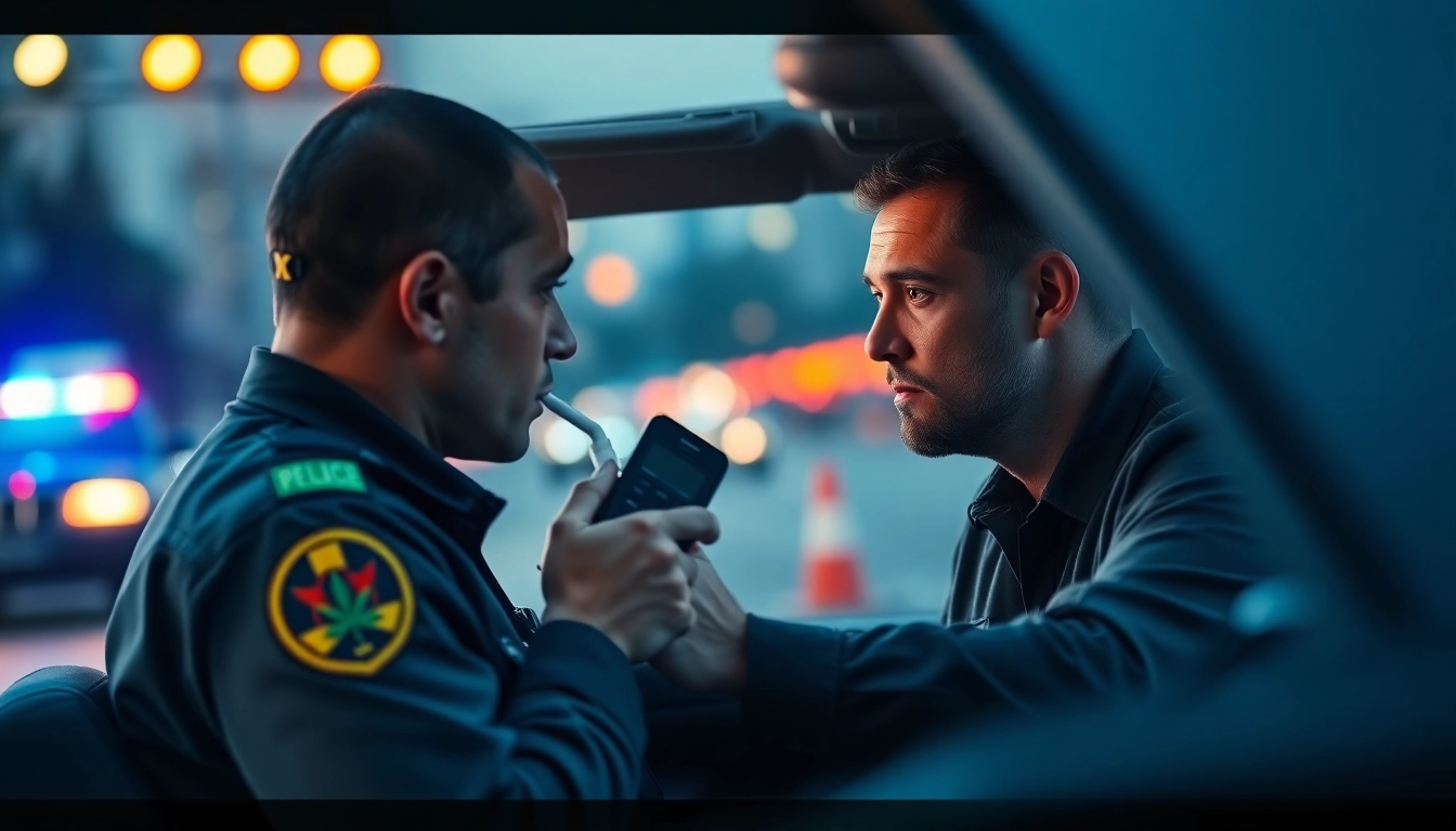 Conducting a marijuana impairment test during a roadside check for driving safety.