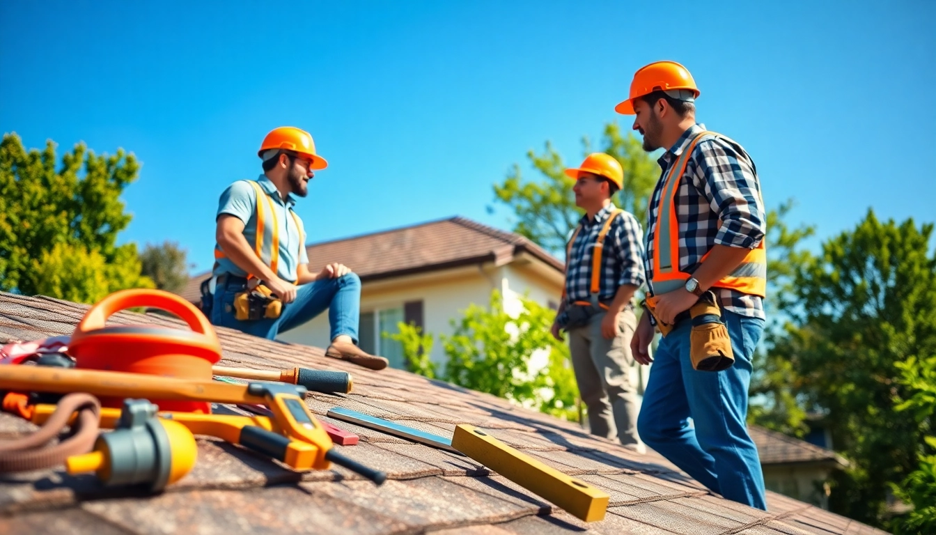 Find local roofers near me inspecting a home with professional expertise and safety gear.