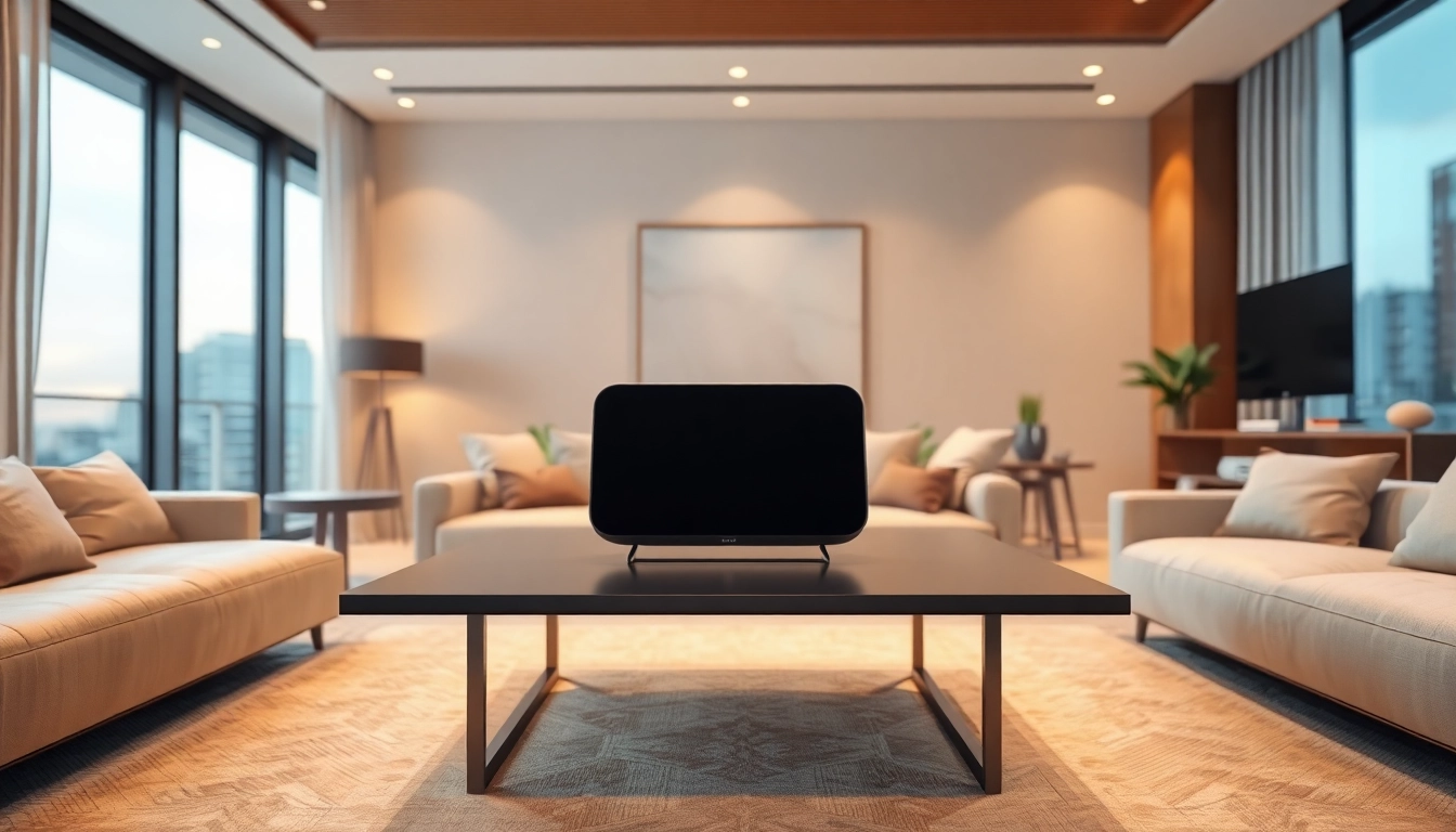 Buy Apple Vision Pro displayed in a modern living area with ambient light and elegant decor.