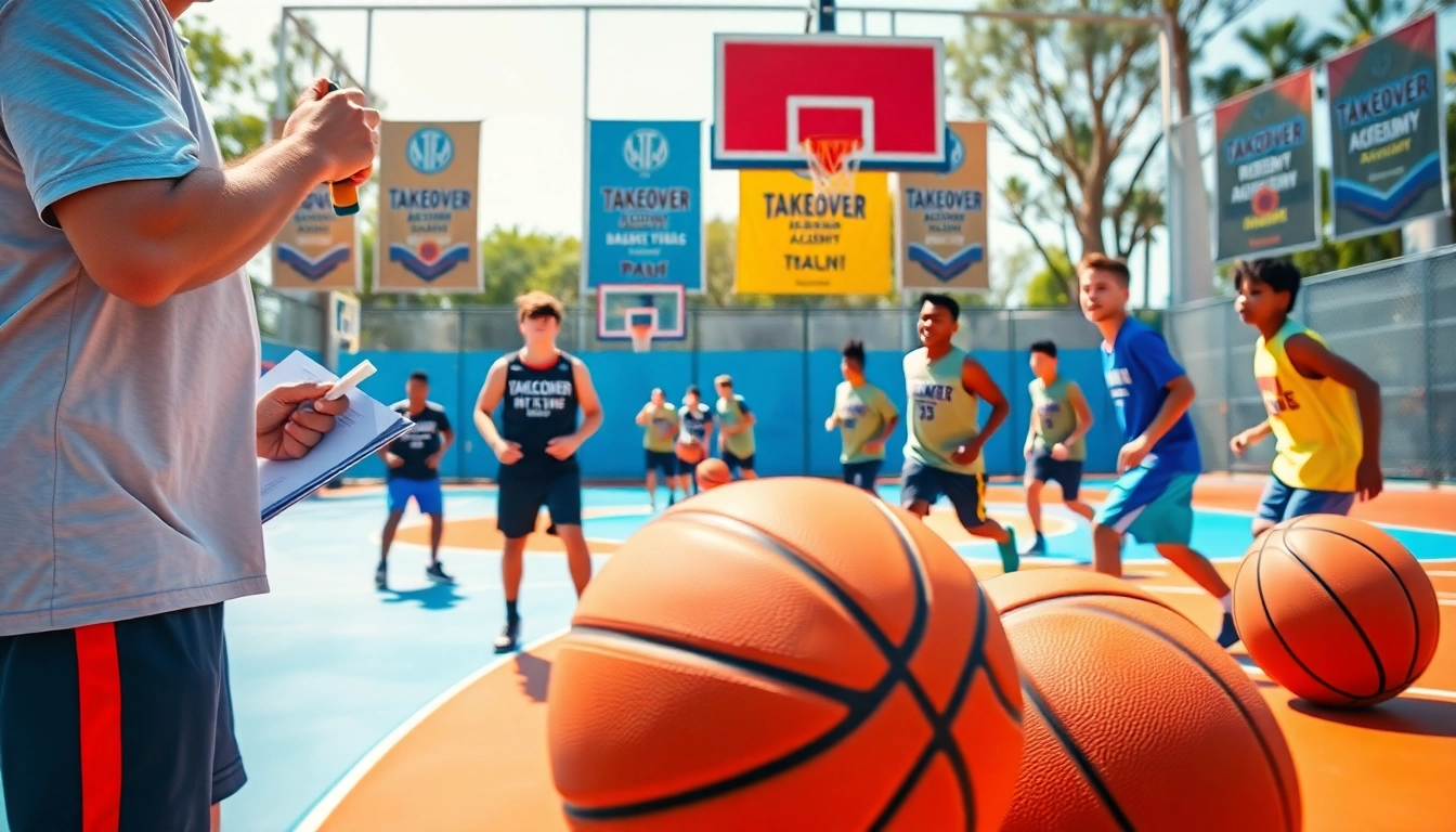 Young athletes demonstrating teamwork and skill training at the Takeover Basketball Academy.