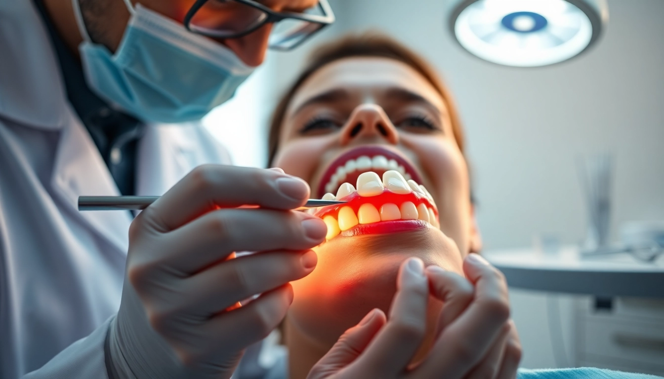 Showcasing dental crowns in a professional dental setting with patient examination.