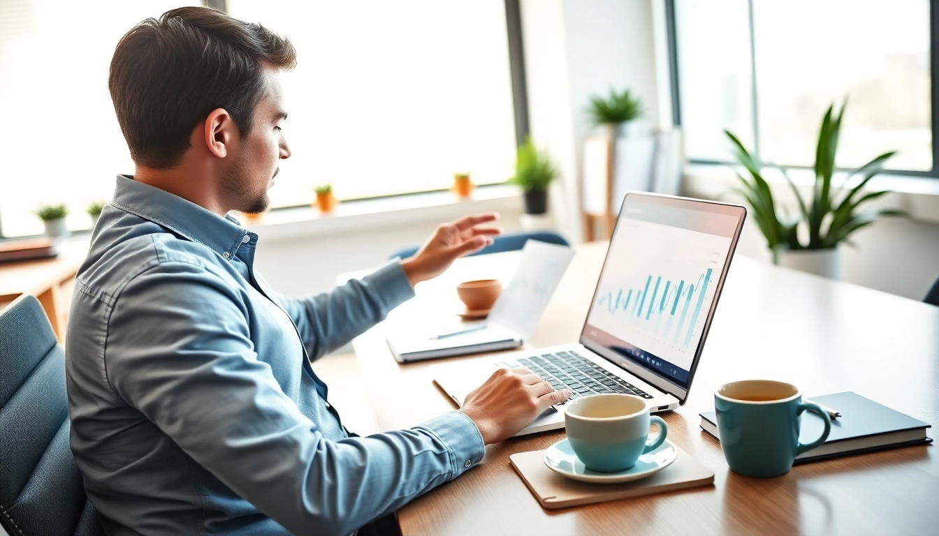 Selling wholesale on amazon analysis in a bright office with a person engaging with market trends.