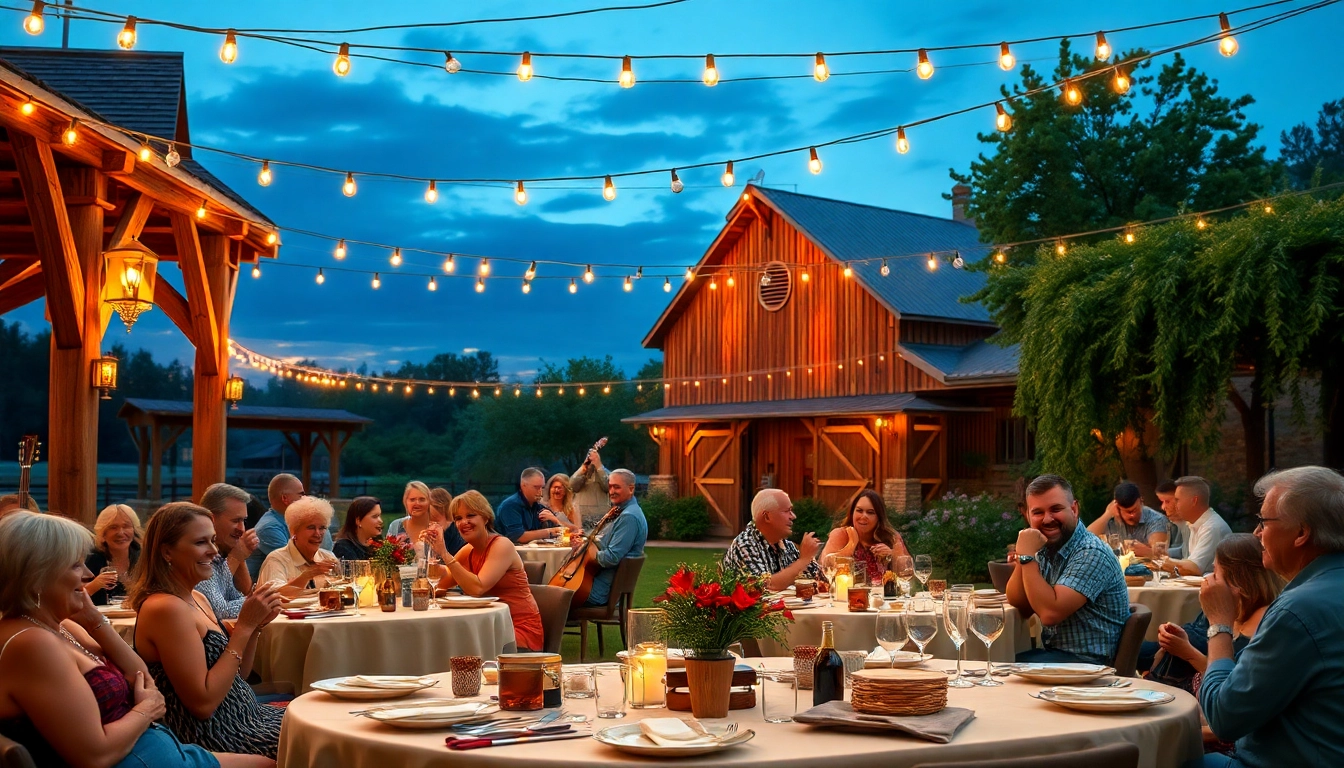 Enjoy the barn dinner theater 2024 schedule amid a picturesque outdoor setting with joyful diners.