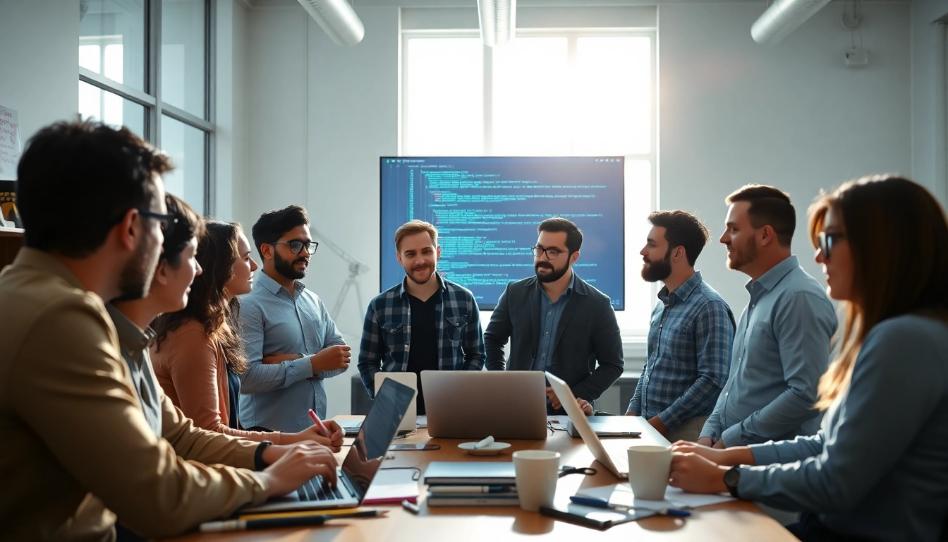 Dynamic collaboration among kansas city web developers in a modern office.